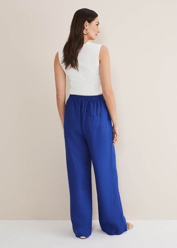 Phase Eight Lolita Blue Linen Wide Legs Trousers Deep Blue Canada | PZQWYC-875